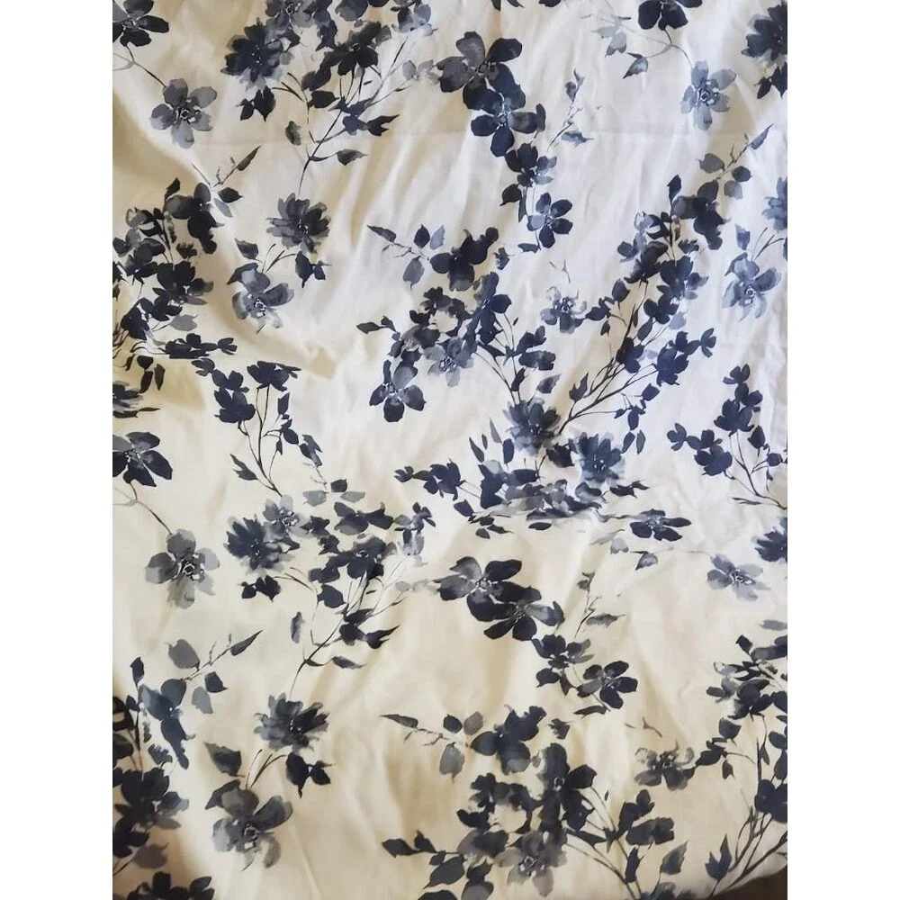Ralph Lauren Shower Curtain Blue White Floral Cotton Fabric 70 x 72